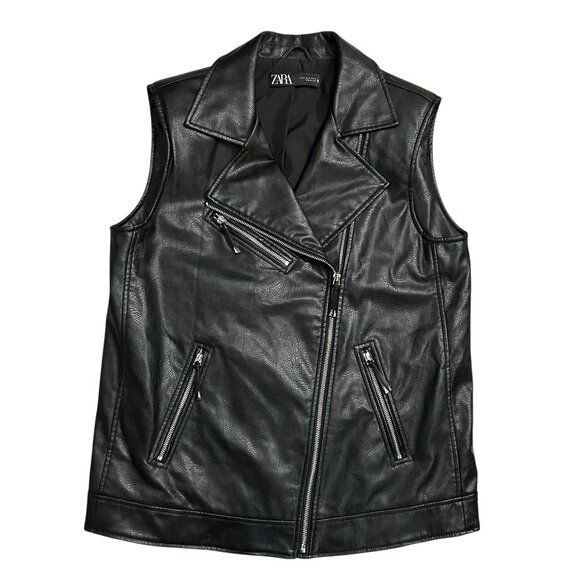 Zara Jackets & Blazers - Zara Women's Oversized Size S Small Black Biker Motorcycle Vest Faux Leather SHO